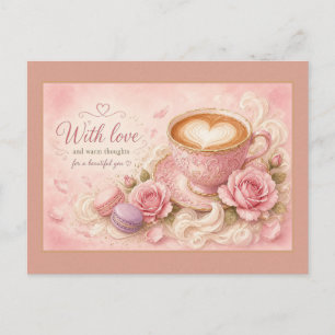 Carte postale Latte et Roses à la tasse rose avec