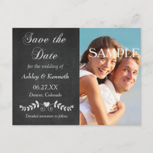 Carte Postale Laurel Leaf Heart Chalkboard Save the Date