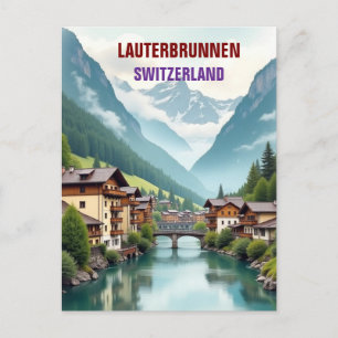 Carte Postale Lauterbrunnen Suisse Art de voyage vintage 