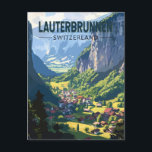 Carte Postale Lauterbrunnen Suisse Travel Art Vintage<br><div class="desc">Lauterbrunnen design de déplacement vectoriel rétro. Situé dans une vallée avec des falaises rocheuses et les chutes de Staubbach rugissantes.</div>