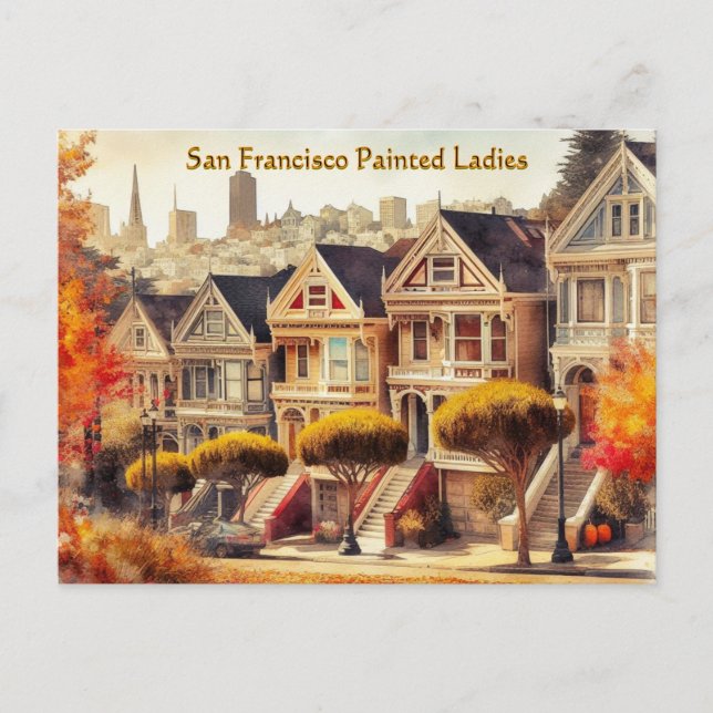 Carte Postale L'automne à San Francisco Maisons Victoriennes Car (Devant)
