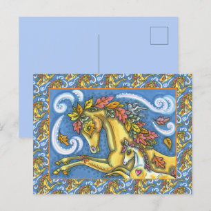 CARTE POSTALE L'AUTOMNE COLORÉE PARTE SUR LE CHEVAL ET LE COLT W