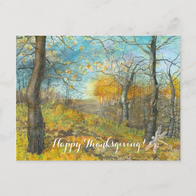 Carte Postale L'automne doré dans une aquarelle en chênaie (Devant)