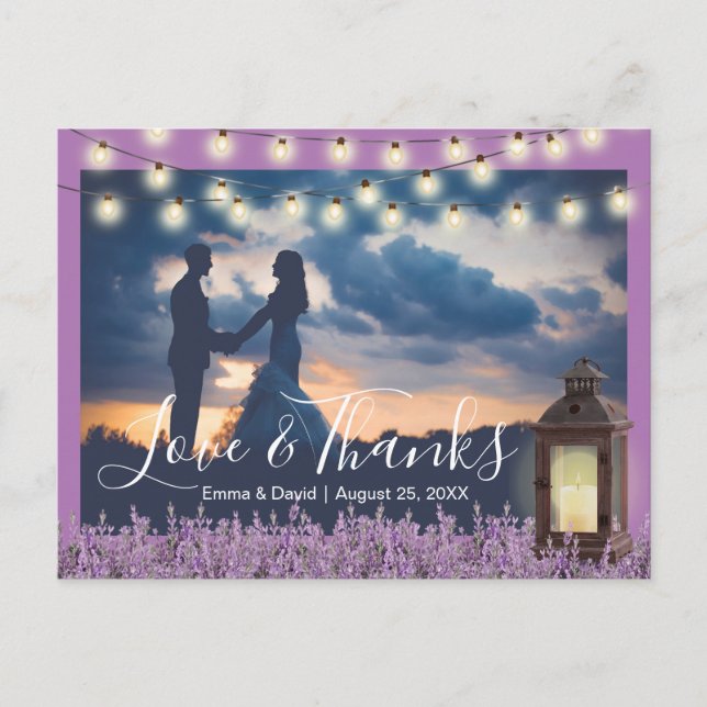 Carte Postale Lavande à lanterne rustique Merci photo floral (Devant)