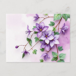 Carte Postale Lavande Clematis Vine Aquarelle