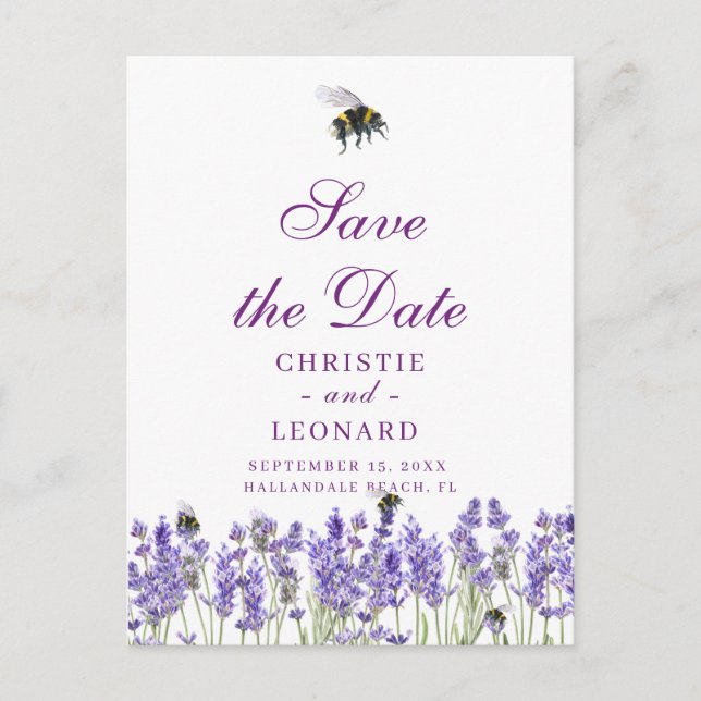 Carte Postale Lavander Purple Simple Enregistrer La Date (Devant)