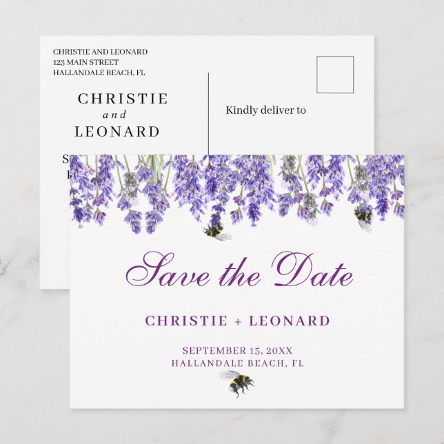 Carte Postale Lavander Simple Elegant Enregistrer la date (Devant / Derrière)