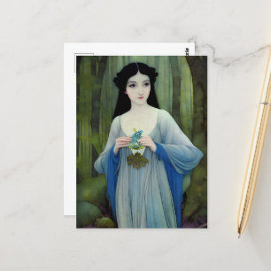 Carte Postale Lave-encre illustration de la belle femme à Woods