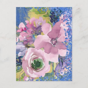 Carte Postale Lavender Blues aquarelle Floral Enregistrer la dat