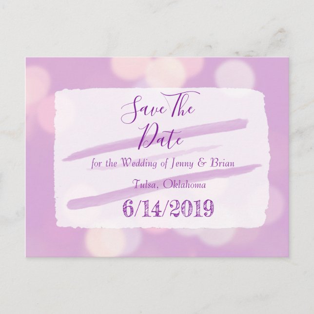 Carte Postale Lavender Bokeh Wedding Enregistrer la date (Devant)