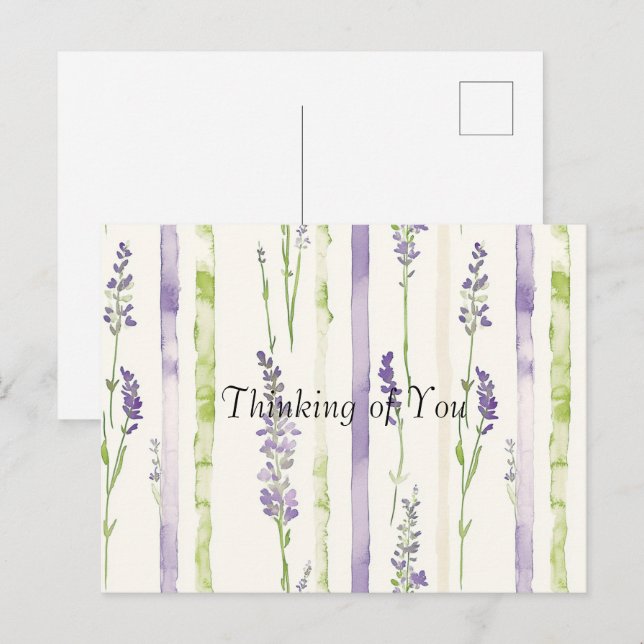Carte Postale Lavender Green Stripes Floral Thinking of You (Devant / Derrière)