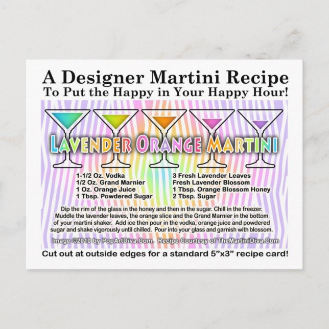 Carte postale Lavender Orange Martini Recette (Devant)