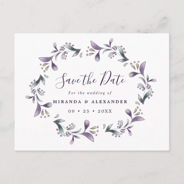 Carte Postale Lavender Save The Date floral violet et vert (Devant)