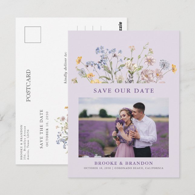 Carte Postale Lavender Spring Wildflower Meadow  Save the Date (Devant / Derrière)