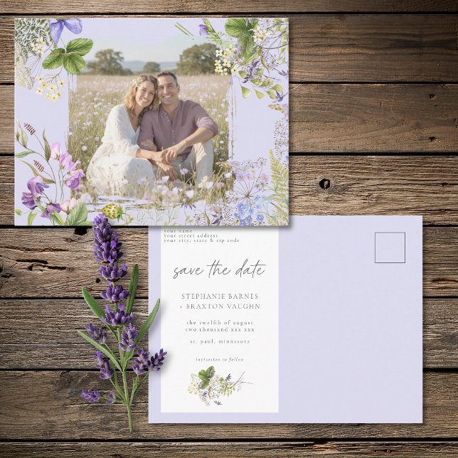 Carte Postale Lavender Wildflower Garden Save the Date Photo (Lavender Wildflower Garden Save the Date Photo Postcard)