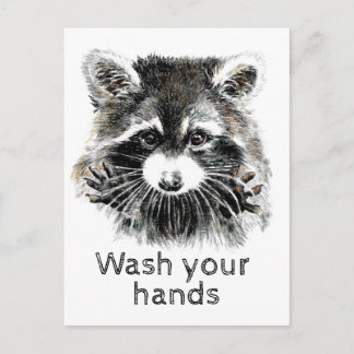 Carte Postale Lavez-Vous Vos Mains Raccoon Drôle Êtes-Vous D'Acc