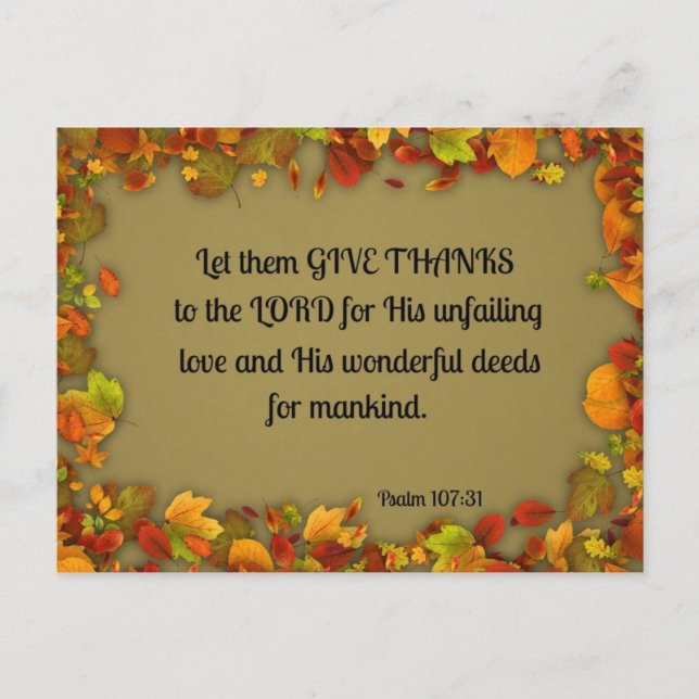 Carte Postale Le 107:31 de psaume les a laissés donner des (Devant)