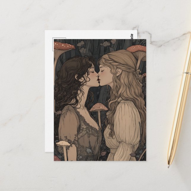 Carte Postale Le Baiser des Amants Forêt de Champignons Conte de (Devant/Arrière en situation)