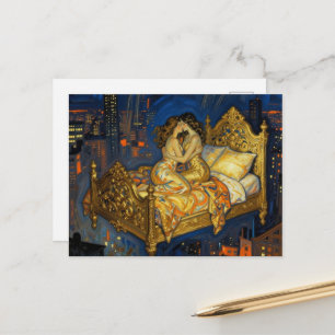Carte Postale Le baiser des amants Lit magique au-dessus de la v