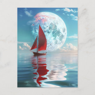 Carte Postale Le bateau à voile et l'art de la lune