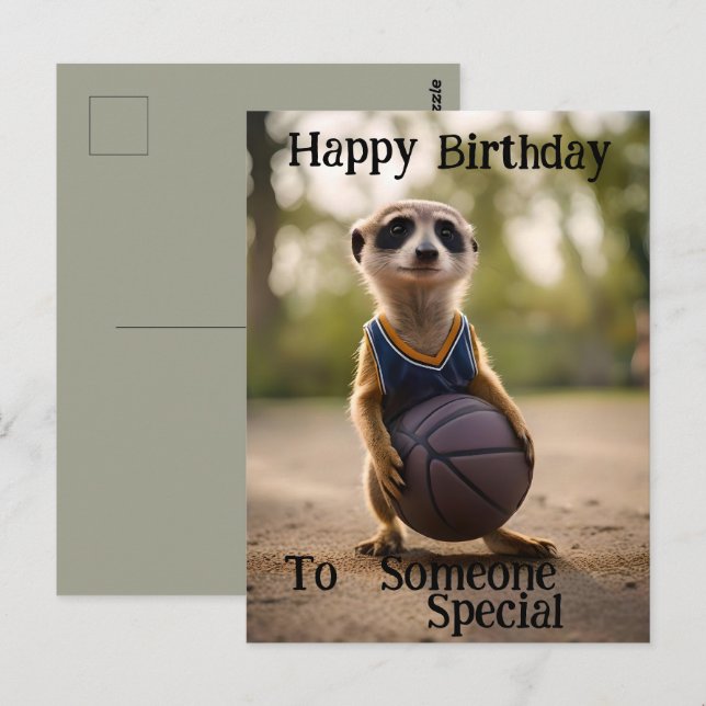 Carte Postale "Le bébé suricate vedette du cerceau" Anniversaire (Devant / Derrière)