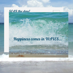 Carte Postale Le bonheur vient en vagues Mer le jour Vague océan