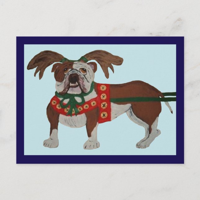 Carte Postale Le bouledogue Renne du Père Noël (Devant)