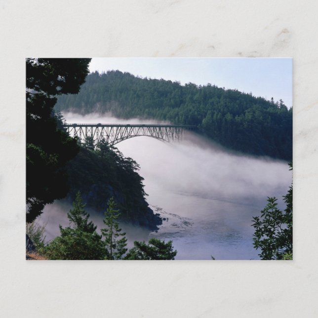 Carte Postale Le brouillard dérive sous le pont Deception Pass à (Devant)