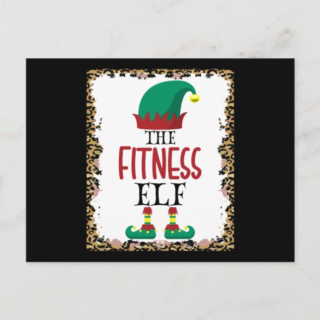 Carte Postale Le cadeau de Noël Elf Leopard Elf Fitness (Devant)