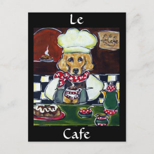 Carte Postale Le Café Golden Retriever