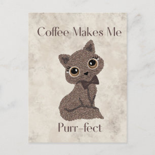 Carte Postale Le café me rend purr-fait- Grain de café-Chat-