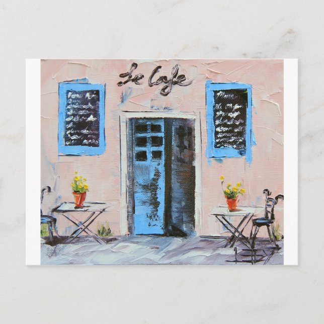 Carte Postale Le Cafe, Palette Couteau Peinture à l'huile (Devant)