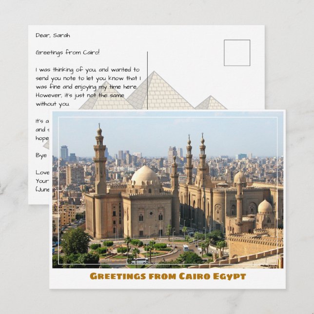 Carte Postale Le Caire Egypte avec mosquée (Devant / Derrière)