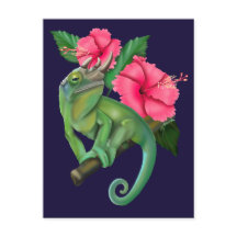Le caméléon de Jackson avec Hibiscus