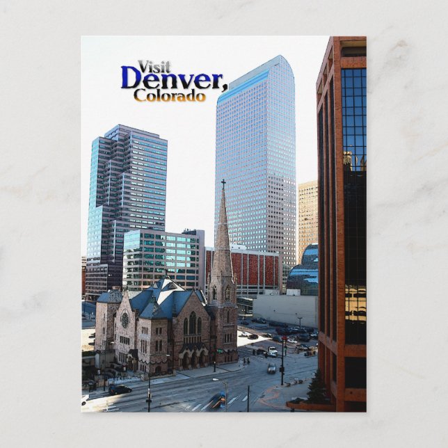 Carte Postale Le centre-ville de Denver et l'église épiscopale d (Devant)