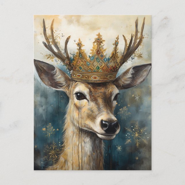Carte Postale Le cerf mignon dans une couronne (Devant)
