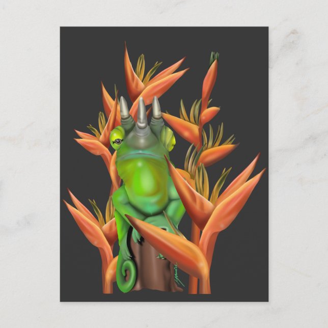 Carte Postale Le Chameleon de Jackson parmi les oiseaux de parad (Devant)
