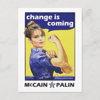 Carte Postale "Le changement arrive" McCain / Palin Parti républ