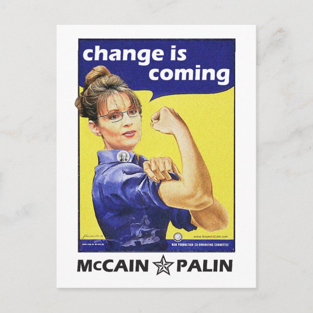 Carte Postale "Le changement arrive" McCain / Palin Parti républ (Devant)