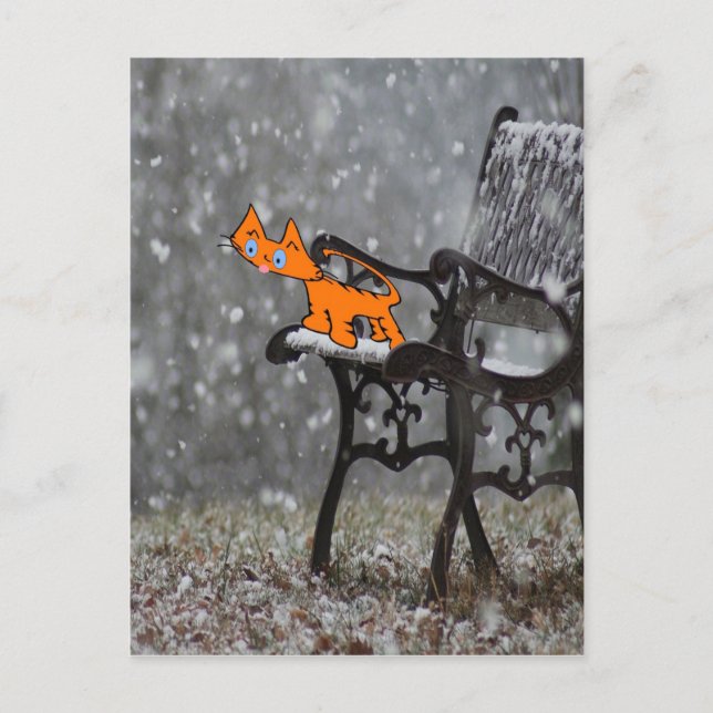 Carte Postale Le Chat Attrape Des Flacons De Neige Sur Son Tong (Devant)