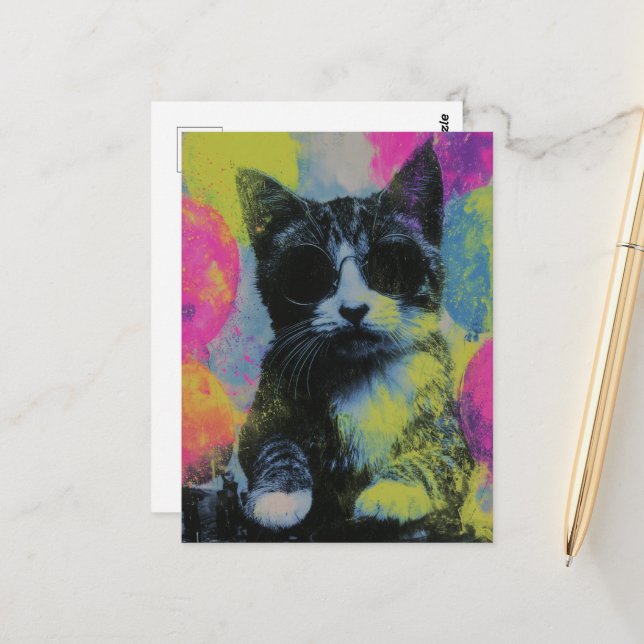 Carte Postale Le Chat de Fête (Devant/Arrière en situation)