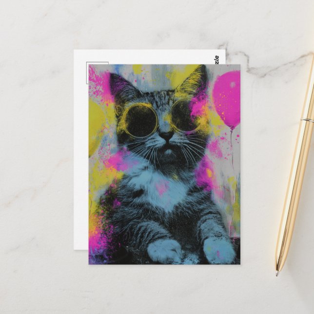 Carte Postale Le chat de la fête amusante (Devant/Arrière en situation)
