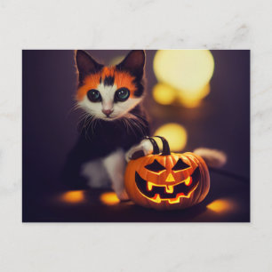 Carte Postale Le chat d'Halloween. Kitten à citrouilles. Mignon