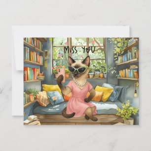 Carte Postale Le chat est selfie Miss You dans son salon