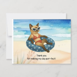 Carte Postale Le chat est sur la plage merci
