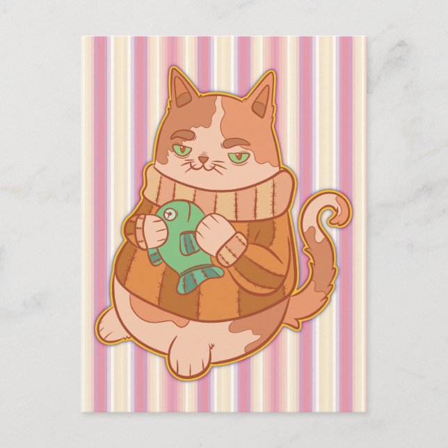 Carte Postale Le Chat et Poisson (Devant)