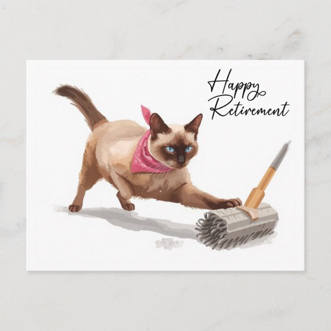 Carte Postale Le chat joue avec bloom avec retraite heureuse (Devant)