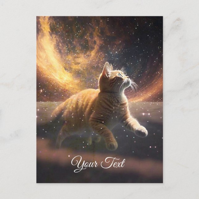 Carte Postale Le chat joue avec les étoiles. (Devant)