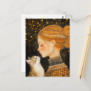 Carte Postale Le chat mignon et une femme
