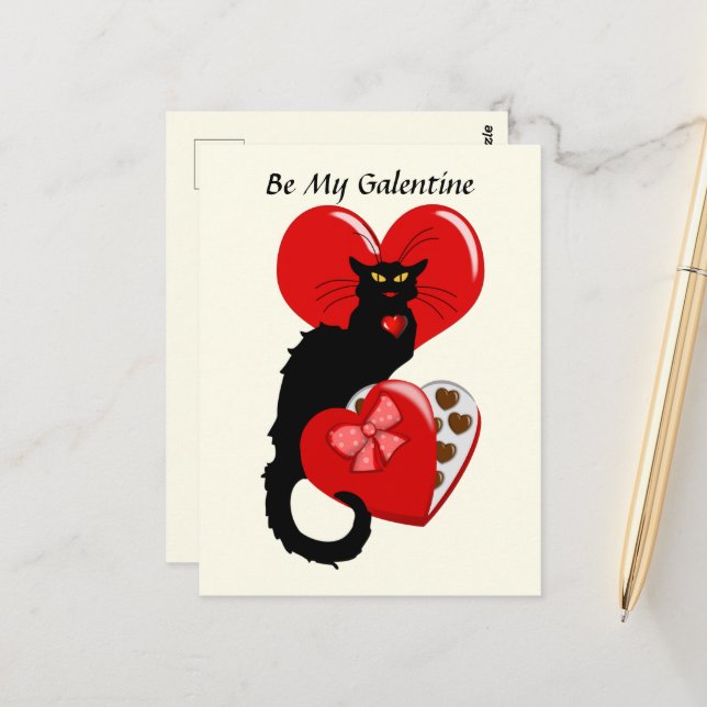 Carte Postale Le Chat Noir Heart Candy Saint-Valentin  (Devant/Arrière en situation)